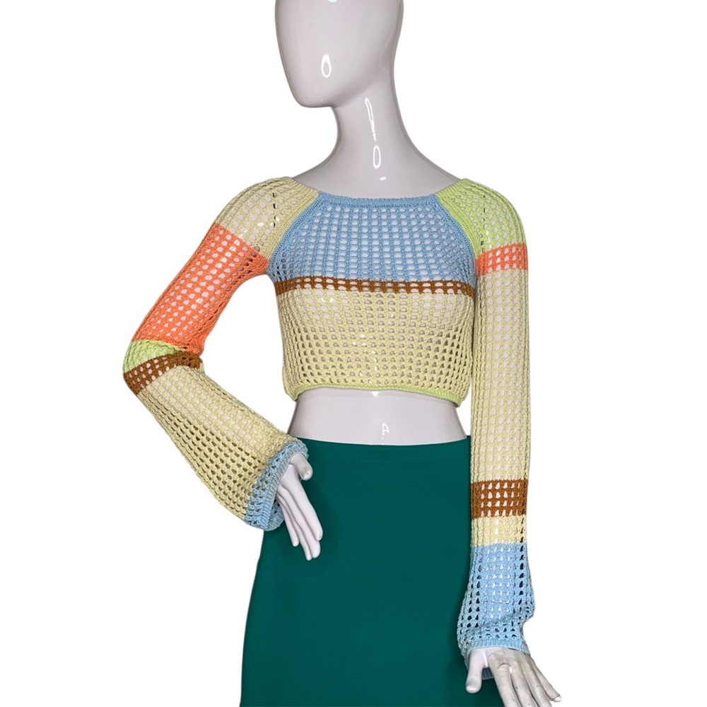 Urban Outfitters Chloe Cropped Open Knit Color Block Top Size S
